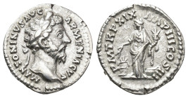 IMPERIO ROMANO. MARCO AURELIO. Denario. Roma (165). A/ Cabeza laureada a der.; M ANTONINVS AVG ARMENIACVS. R/ Annona a izq. con espigas y cornucopia, ...
