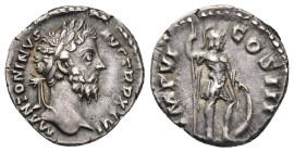 IMPERIO ROMANO. MARCO AURELIO. Denario. Roma (171-172). A/ Cabeza laureada a der.; M ANTONINVS AVG TR P XXVI. R/ Marte a der. con lanza y escudo; IMP ...