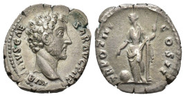 IMPERIO ROMANO. MARCO AURELIO. Denario. Roma (148-149). A/ Cabeza a der.; AVRELIVS CAESAR AVG PII F. R/ Providentia a izq. con cetro y a sus pies glob...