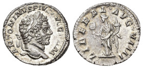 IMPERIO ROMANO. CARACALLA. Denario. Roma (213-217). A/ Cabeza laureada a der.; ANTONINVS PIVS AVG GERM. R/ Liberalitas a izq. con ábaco y cornucopia; ...