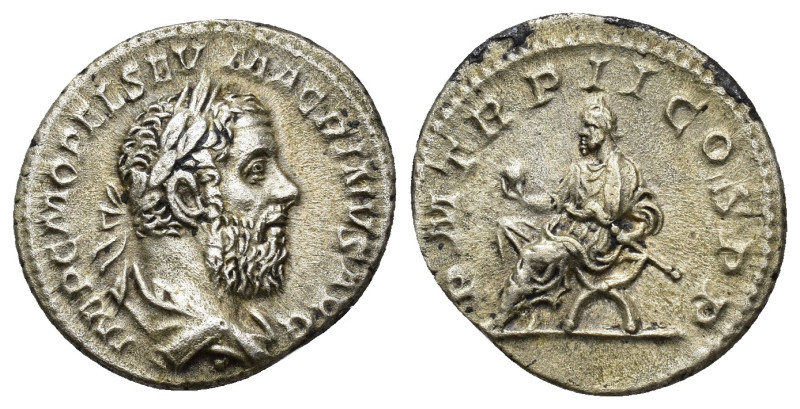 IMPERIO ROMANO. MACRINO. Denario. Roma (217). A/ Busto laureado, drapeado y acor...