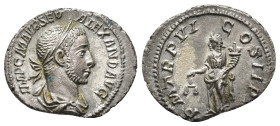 IMPERIO ROMANO. ALEJANDRO SEVERO. Denario. Roma (227). A/ Busto laureado y drapeado a der.; IMP C M AVR SEV ALEXAND AVG. R/ Aequitas a izq. con balanz...