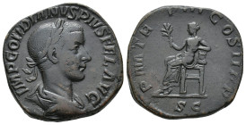 IMPERIO ROMANO. GORDIANO III. Sestercio. Roma (241-244). A/ Busto laureado y drapeado a der.; IMP GORDIANVS PIVS FEL AVG. R/ Apolo sentado a izq. con ...