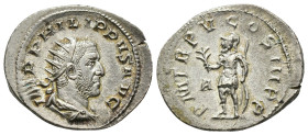 IMPERIO ROMANO. FILIPO I. Antoniniano. Roma. A/ Busto radiado, drapeado y acorazado a der.; IMP PHILIPPVS AVG. R/ Marte a izq. con rama, lanza y escud...