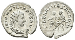 IMPERIO ROMANO. FILIPO II. Antoniniano. Roma (247-249). A/ Busto radiado, drapeado y acorazado a der.; IMP PHILIPPVS AVG. R/ Filipo I y Filipo II sent...