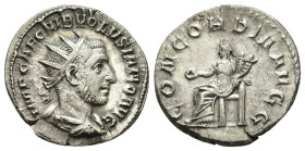 IMPERIO ROMANO. VOLUSIANO. Antoniniano. Roma (251-253). A/ Busto radiado, drapeado y acorazado a der.; IMP CAE C VIB VOLVSIANO AVG. R/ Concordia senta...