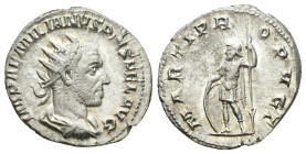 IMPERIO ROMANO. EMILIANO. Antoniniano. Roma (253). A/ Busto radiado, drapeado y acorazado a der.; IMP AEMILIANVS PIVS FEL AVG. R/ Marte a izq. con lan...
