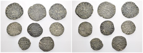 CASTILLA Y LEÓN. Lote de 8 piezas: 3 blancas y 5 vellones. De Alfonso X a Juan II. Calidad media MBC.