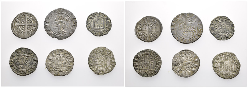 CASTILLA Y LEÓN. Lote de 6 vellones: Alfonso X, Juan I y Jaime el Justo de Aragó...