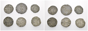 CASTILLA Y LEÓN. Lote de 6 vellones: Alfonso X, Juan I y Jaime el Justo de Aragón. Calidad media MBC.