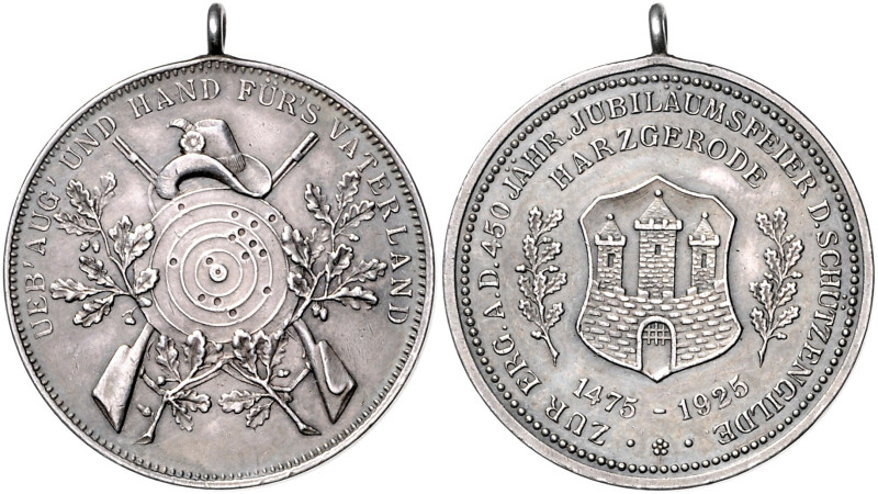Anhalt/-Bernburg-Harzgerode. 
Silbermedaille 1925 (unsign.) auf das 450-jährige...