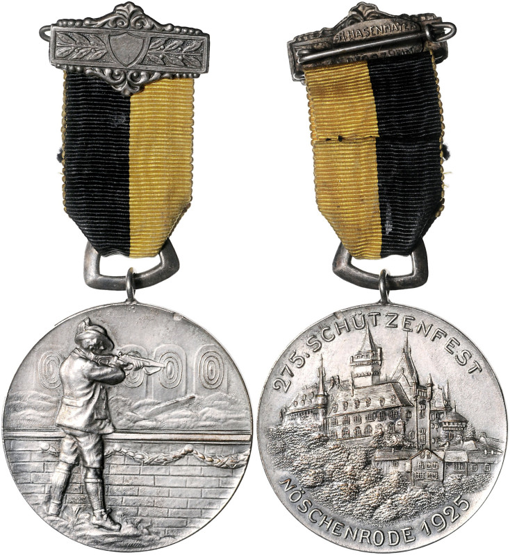 Anhalt-Wernigerode, Stadt. 
Versilberte Bronzemedaille 1925 auf das 275. Schütz...
