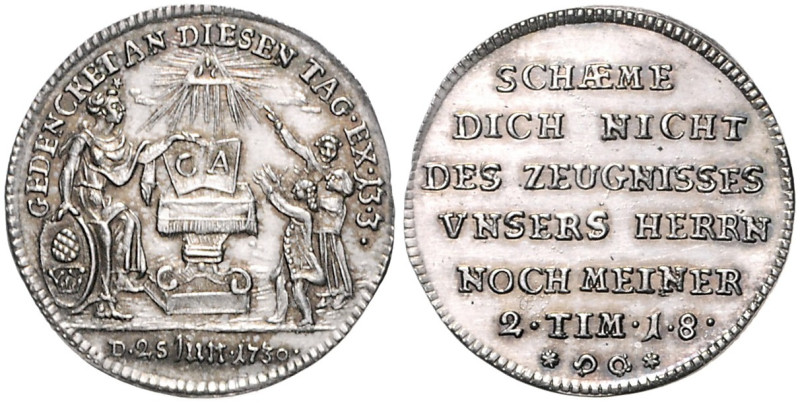 Augsburg, Stadt. 
Silberabschlag vom Dukaten 1730 auf das 200-jährige Reformati...
