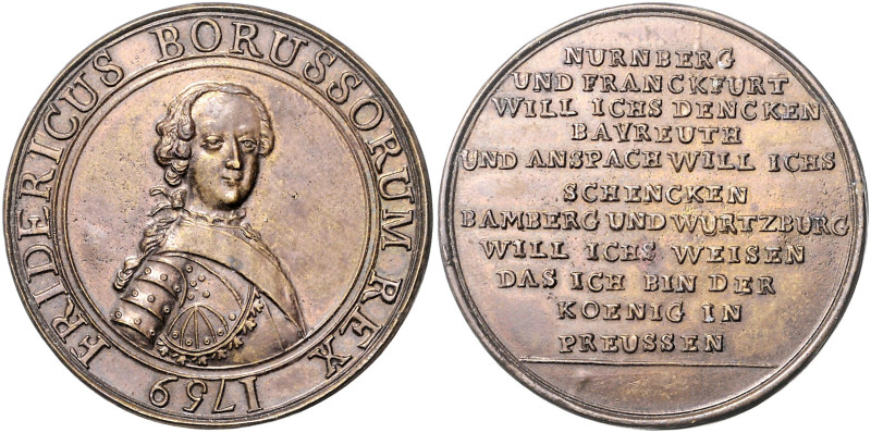 Brandenburg/-Preußen. 
Friedrich II. 1740-1786. Bronzemedaille 1759 (unsign.) a...