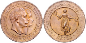 Brandenburg/-Preußen. 
- Preußische Medaillen. 
Bronzemedaille 1898 (unsign.) auf die Rückkehr des Kaiserpaares von ihrer Palästinareise. Slg.&nbsp;...