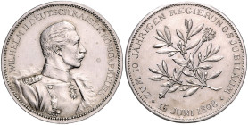 Brandenburg/-Preußen. 
- Preußische Medaillen. 
Silbermedaille 1898 (unsign.) auf das 10-jährige Regierungsjubiläum von Wilhelm II., i. Rd: EINE GED...