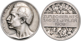 Brandenburg/-Preußen. 
- Preußische Medaillen. 
Mattierte Silbermedaille 1909 (v. Stocker, Stgt.) auf den 50. Geburtstag von Wilhelm II., i. Rd: 100...