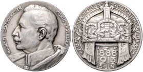 Brandenburg/-Preußen. 
- Preußische Medaillen. 
Mattierte Silbermedaille 1913 (v. Hummel/Lauer) auf das 25. Regierungsjubiläum von Wilhelm II., i. R...