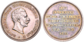 Brandenburg/-Preußen. 
- Nord-Ostsee-Kanal. 
Silbermedaille 1895 (unsign. v. Oertel) auf die Eröffnung, Wilhelm II., mit Riffelrand. Slg.&nbsp;Marie...