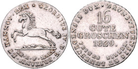Braunschweig/-Calenberg-Hannover, ab 1814 Königreich. 
Georg IV. 1820-1830. 16 Gute Groschen 1829. Kahnt&nbsp;207, AKS&nbsp;38. . 

ss+