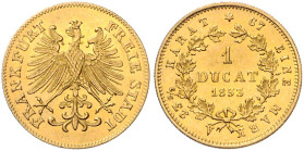 Frankfurt, Stadt. 
Dukat 1853 Auflage 1121 Exemplare. AKS&nbsp;53, Friedberg&nbsp;1027, Jaeger&nbsp;1. . 

vz