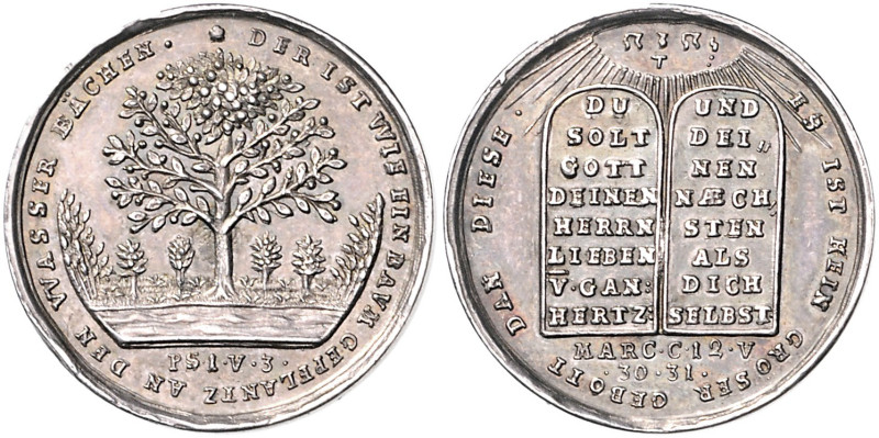 Hamburg. 
Silbermedaille o.J. (unsign.) auf die Nächstenliebe. G.P.H.&nbsp;vgl....