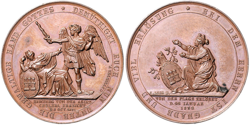 Hamburg. 
Bronzemedaille 1832 (v. Loos/Pfeuffer) auf die überstandene Cholera. ...