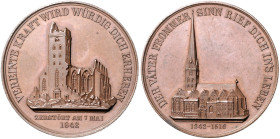 Hamburg. 
Bronzemedaille 1842 (v. Wilkens) auf die Zerstörung des St. Petri-Turmes, i. Rd: GEPRAEGT AUS DEM KUPFER AUS DEM ST. PETRI THURMS ZU HAMBUR...