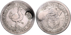 Henneberg, Grafschaft. 
Gemeinschaftsprägungen nach der Teilung 1691-1702. 2/3 Taler 1693 Ausbeute der Grube Ilmenau, mit Gegenstempel des fränkische...