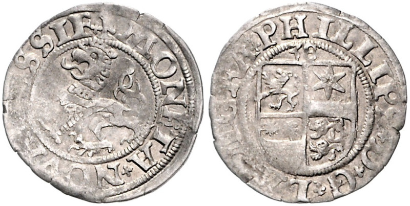 Hessen. 
Philipp der Großmütige 1509-1567. 1/2 Albus 1538 Viergeteiltes hessisc...