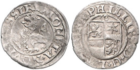 Hessen. 
Philipp der Großmütige 1509-1567. 1/2 Albus 1538 Viergeteiltes hessisches Wappen mit Katzenelnbogen, Ziegenhain, Nidda und Diez, darüber 38 ...