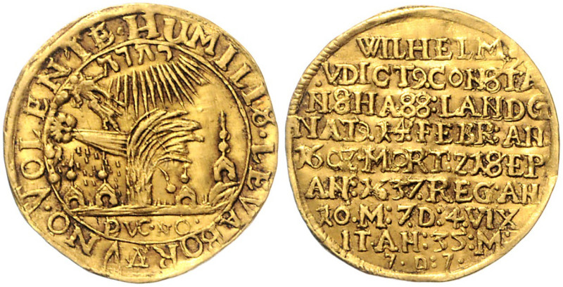 Hessen/-Kassel. 
Wilhelm V. 1627-1637. Goldgulden 1637 auf seinen Tod, mit 14 S...