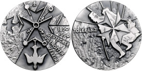/-Bad Karlshafen. 
Silbermedaille 1990 (von Victor Huster) auf 100 Jahre Deutscher Hugenottenverein. patiniert 47,2&nbsp;mm, 57,49&nbsp;g. . 

st
