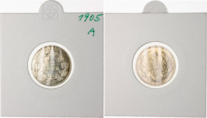 Kleinmünzen. 
Lot von 10 Stücken: 1/2 Mark 1905,1906, 1907, 1909, 1912 und 1913...