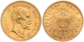 Anhalt. 
Friedrich I. 1871-1904. 20 Mark 1901 A. Jaeger&nbsp;181. . 

ss/f.vz