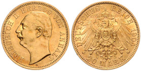 Anhalt. 
Friedrich II. 1904-1918. 20 Mark 1904 A. Jaeger&nbsp;182. . 

ss