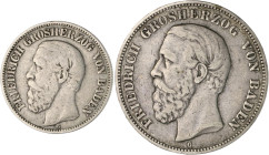 Baden. 
Friedrich I. 1856-1907. Lot von 2 Stücken: 2 Mark 1876 G und 5 Mark 1875 G ohne Querstrich. Jaeger&nbsp;26,&nbsp;27F. . 

ss
