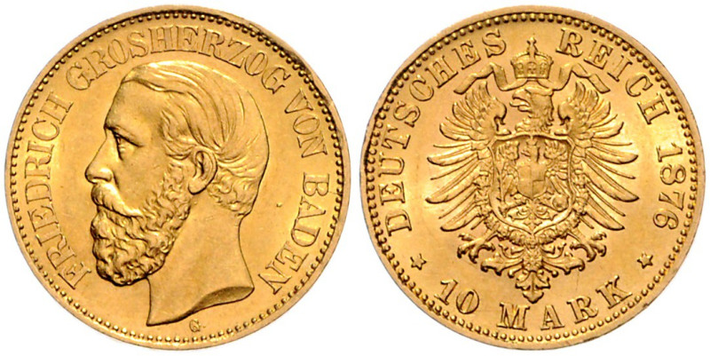 Baden. 
Friedrich I. 1856-1907. 10 Mark 1876 G. Jaeger&nbsp;186. . 

vz-st