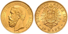 Baden. 
Friedrich I. 1856-1907. 10 Mark 1876 G. Jaeger&nbsp;186. . 

vz-st