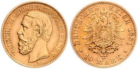Baden. 
Friedrich I. 1856-1907. 10 Mark 1881 G. Jaeger&nbsp;186. . 

ss