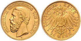 Baden. 
Friedrich I. 1856-1907. 20 Mark 1894 G. Jaeger&nbsp;189. winz. Rf.. 

vz+