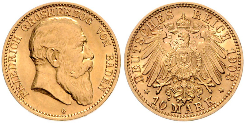 Baden. 
Friedrich I. 1856-1907. 10 Mark 1903 G. Jaeger&nbsp;190. . 

vz