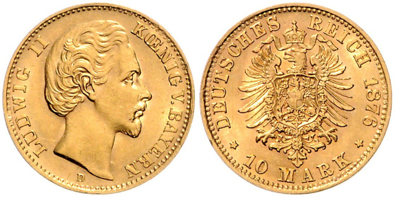 Bayern. 
Ludwig II. 1864-1886. 10 Mark 1876 D. Jaeger&nbsp;196. kl. Rf.. 

vz...