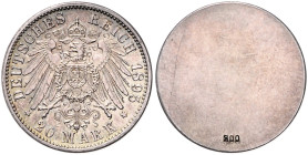 Bayern. 
Otto 1886-1913. Einseitiger Silberabschlag der Adlerseite von 20 Mark Gold, geprägt in der Münzstätte München, mit 800 auf der leeren Seite ...