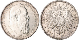 Bayern. 
Luitpold. 2 Mark 1911 D Zum 90. Geburtstag und zum 25. Regentschaftsjubiläum. Jaeger&nbsp;48. . 

vz-st