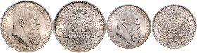 Bayern. 
Luitpold. Lot von 2 Stücken: 2 und 3 Mark 1911 D Zum 90. Geburtstag und zum 25. Regentschaftsjubiläum. Jaeger&nbsp;48,&nbsp;49. . 

vz-st...