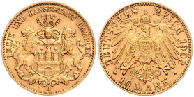 Hamburg. 
10 Mark 1903 J. Jaeger&nbsp;211. Vs. winz. Kr.. 

f.vz