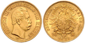 Hessen. 
Ludwig III. 1848-1877. 20 Mark 1873 H. Jaeger&nbsp;214. kl. Rf.. 

vz