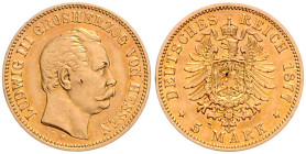 Hessen. 
Ludwig III. 1848-1877. 5 Mark 1877 H. Jaeger&nbsp;215. Vs. und Rs. je ein kl. Kr.. 

ss-vz
