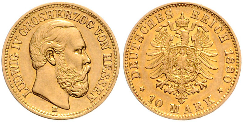 Hessen. 
Ludwig IV. 1877-1892. 10 Mark 1880 H. Jaeger&nbsp;219. . 

vz